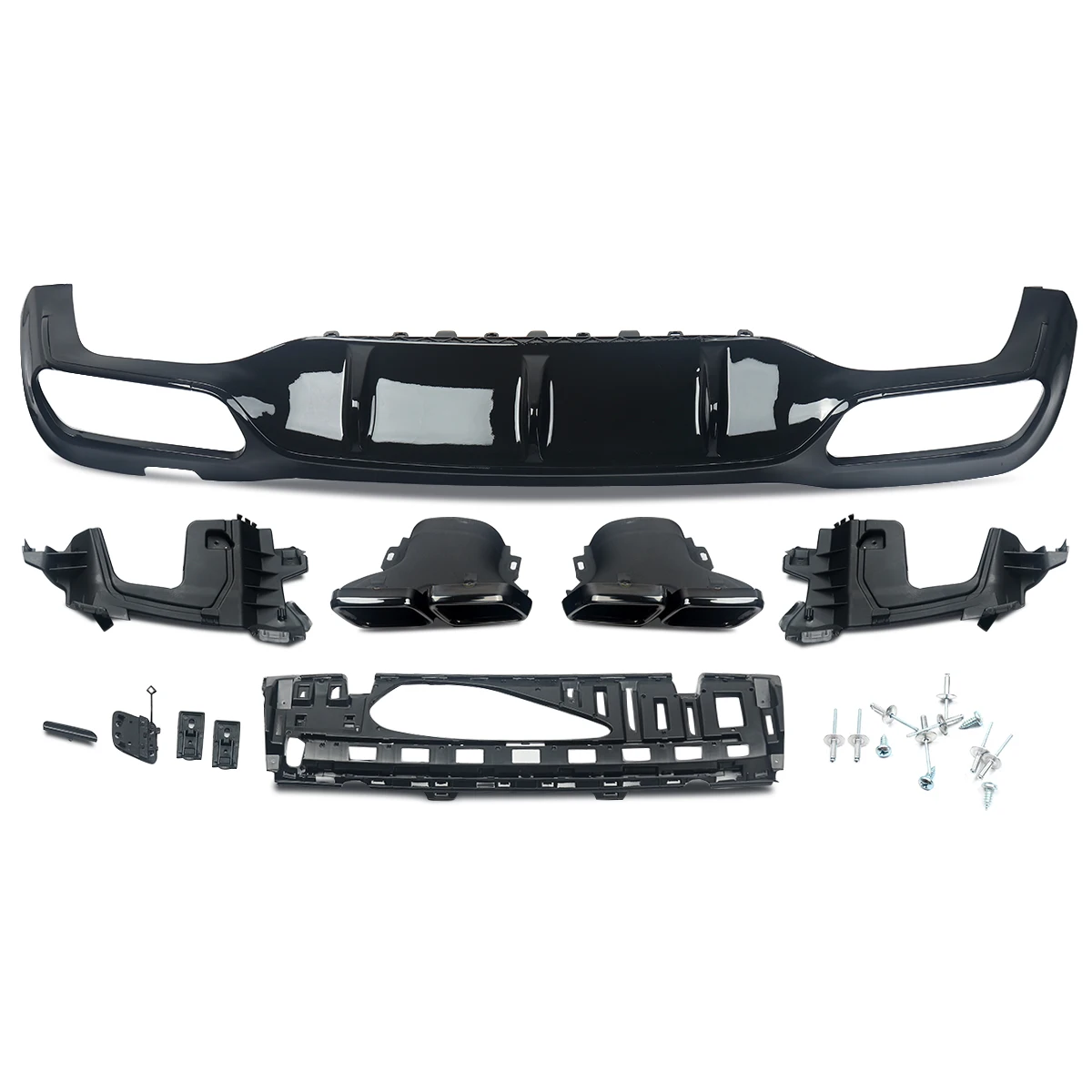 For Mercedes-Benz W213 AMG E63 Style Carbon Rear Bumper Diffuser with Exhaust Tips Glossly Black