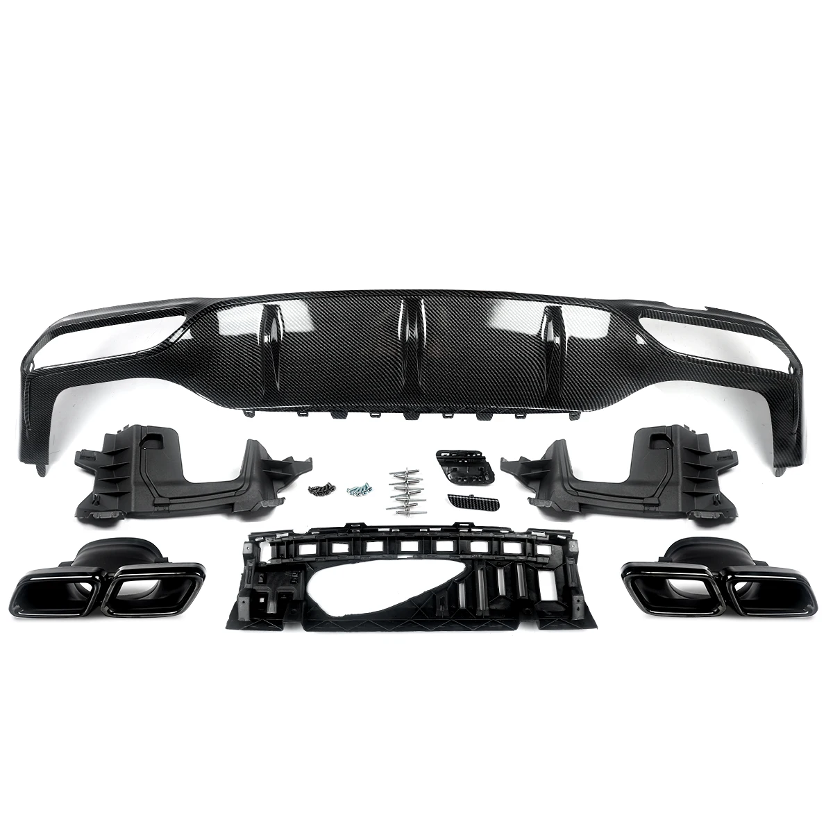 For Mercedes-Benz W213 AMG E63 Style Carbon Rear Bumper Diffuser with Exhaust Tips Glossly Black