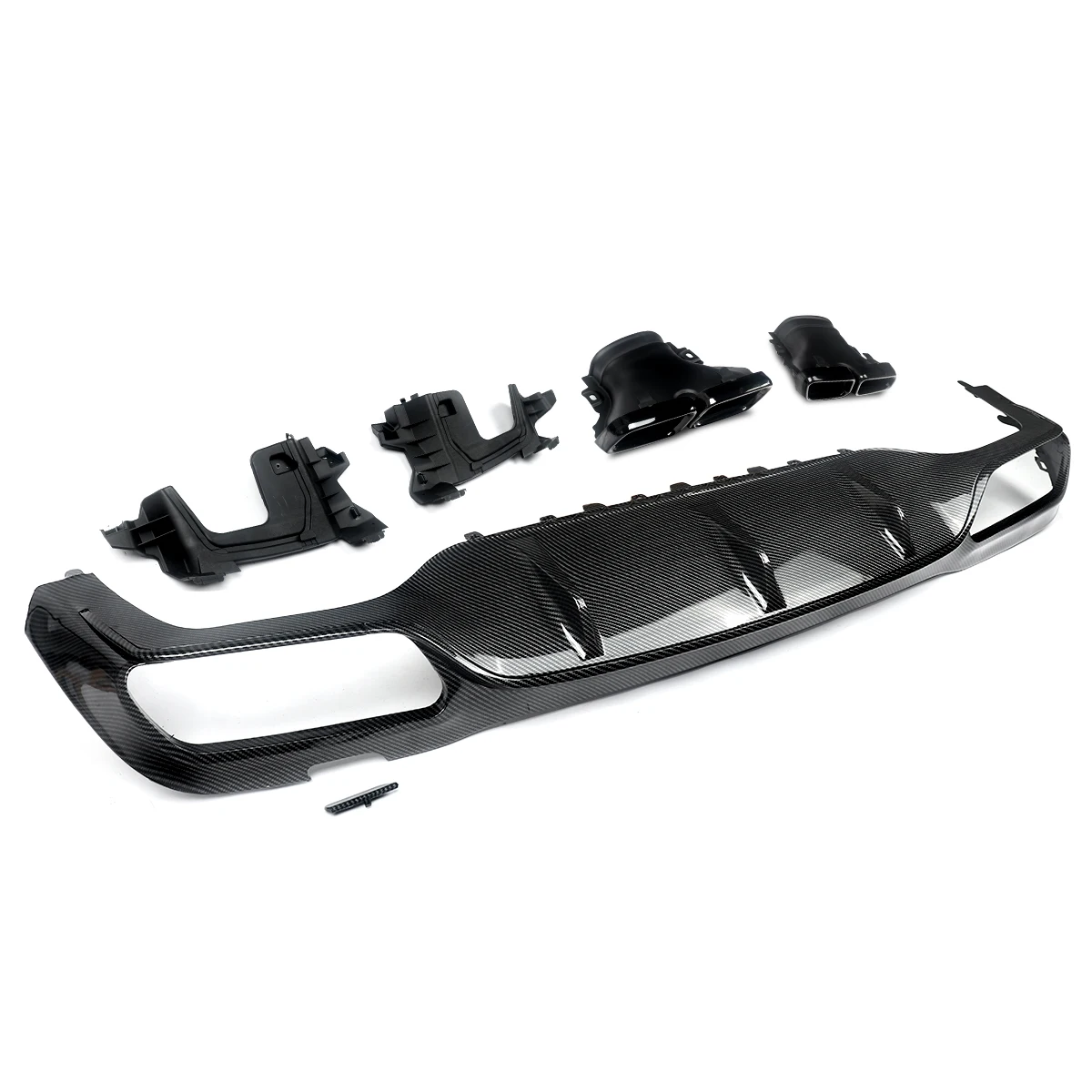 For Mercedes-Benz W213 AMG E63 Style Carbon Rear Bumper Diffuser with Exhaust Tips Glossly Black