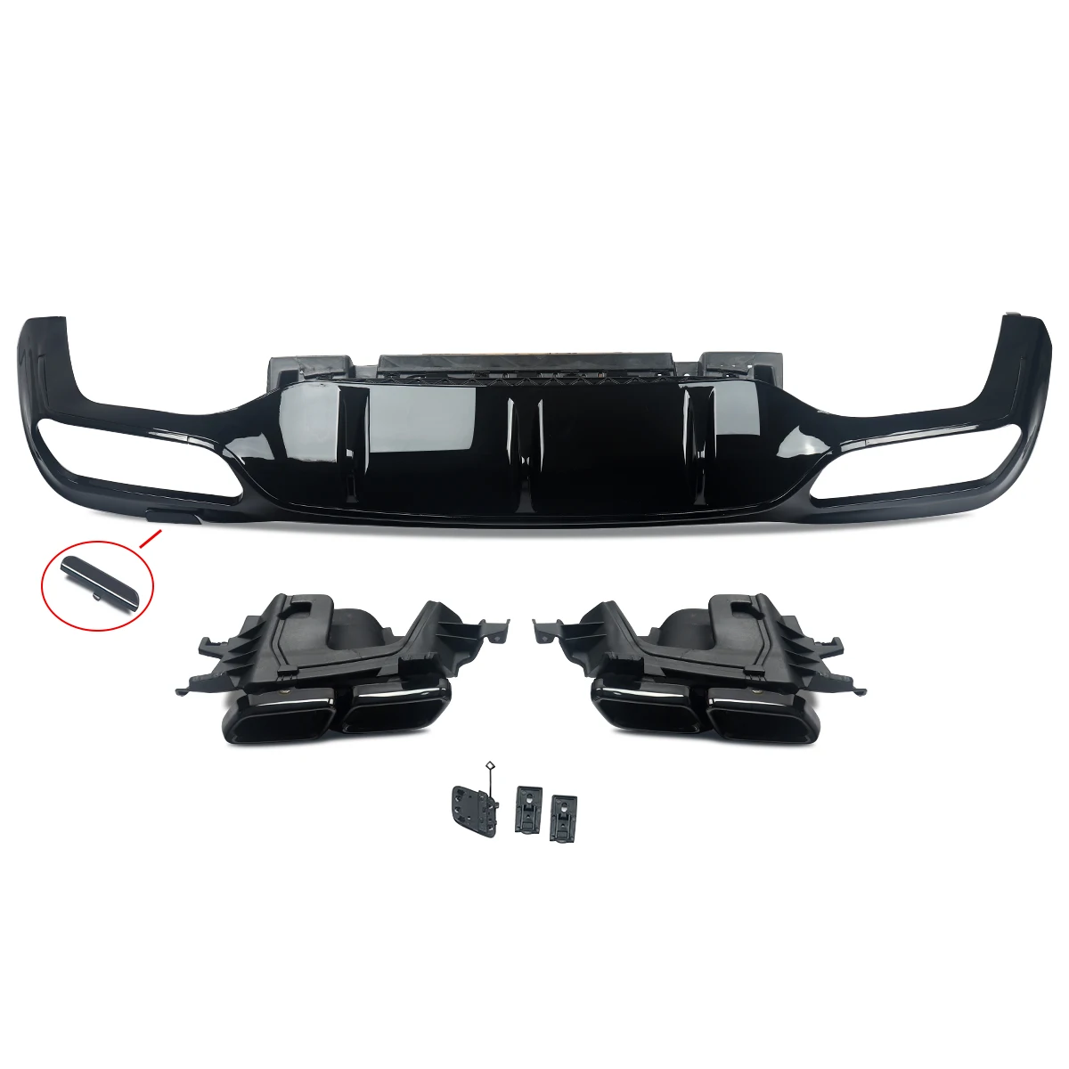 For Mercedes-Benz W213 AMG E63 Style Carbon Rear Bumper Diffuser with Exhaust Tips Glossly Black