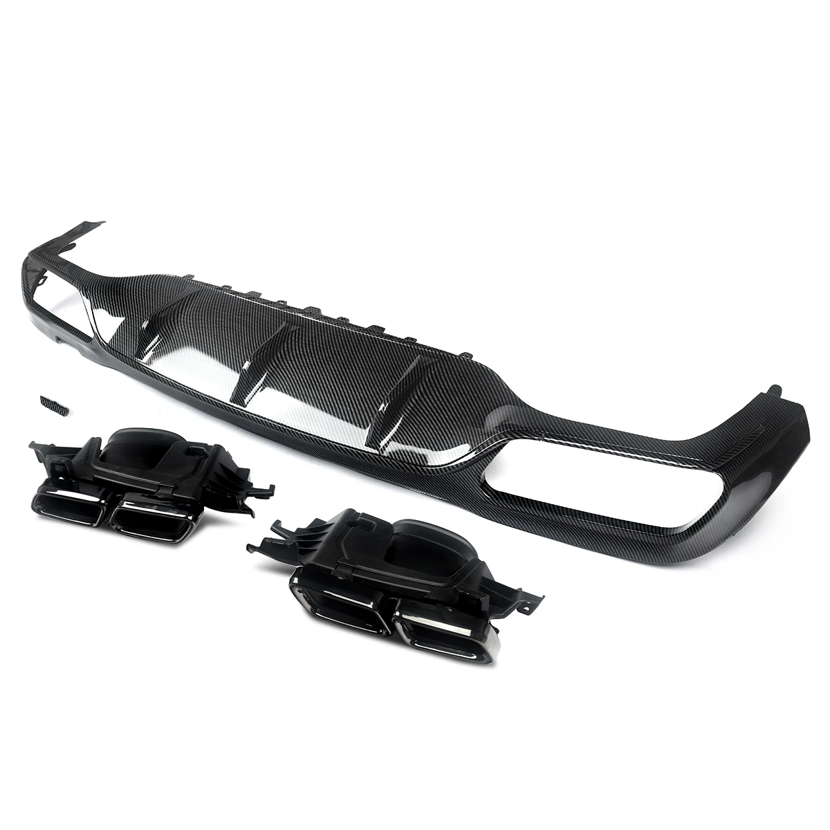 For Mercedes-Benz W213 AMG E63 Style Carbon Rear Bumper Diffuser with Exhaust Tips Glossly Black