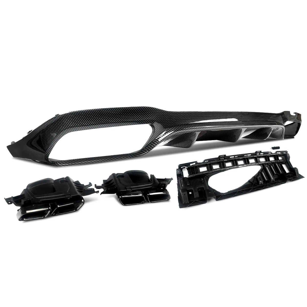 For Mercedes-Benz W213 AMG E63 Style Carbon Rear Bumper Diffuser with Exhaust Tips Glossly Black