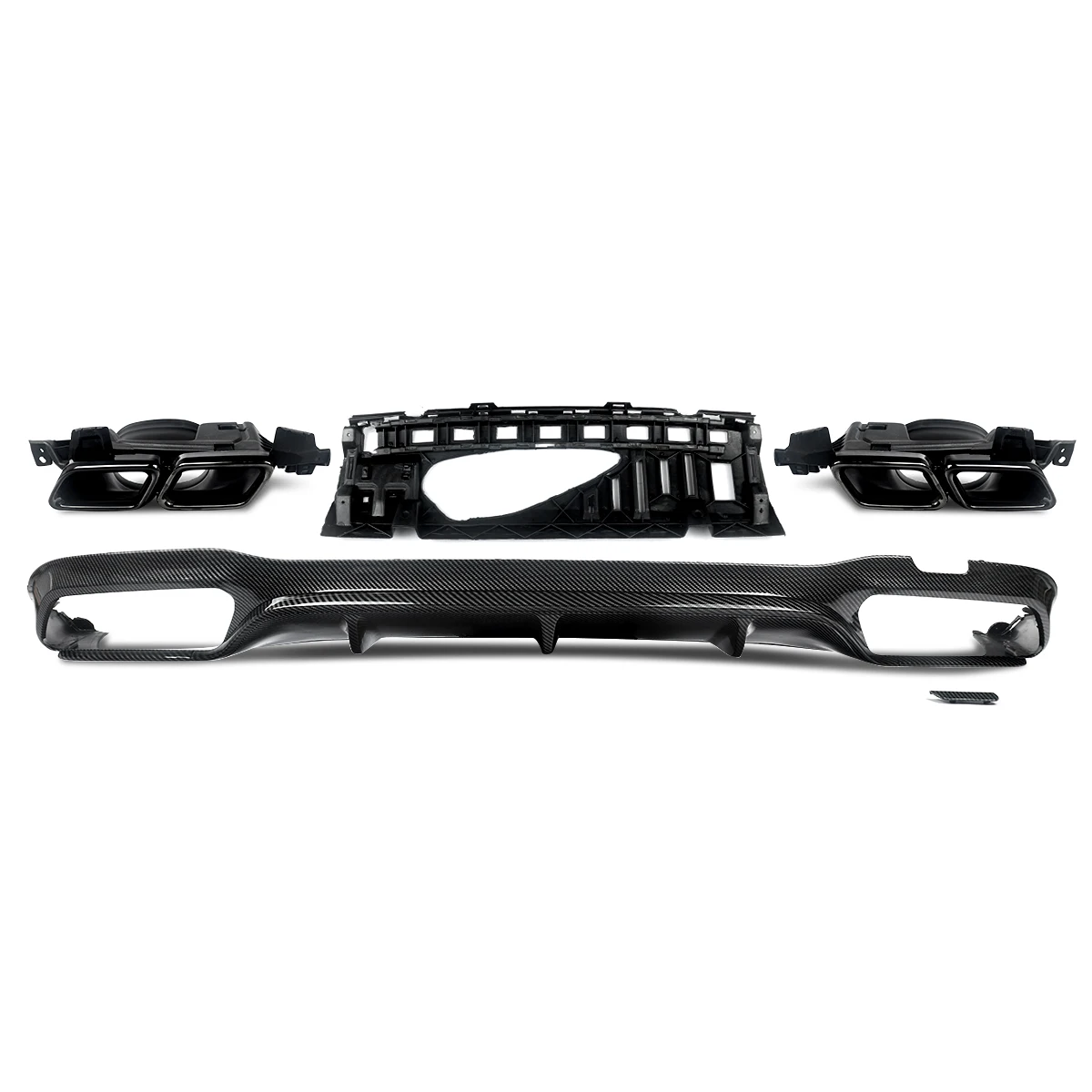 For Mercedes-Benz W213 AMG E63 Style Carbon Rear Bumper Diffuser with Exhaust Tips Glossly Black