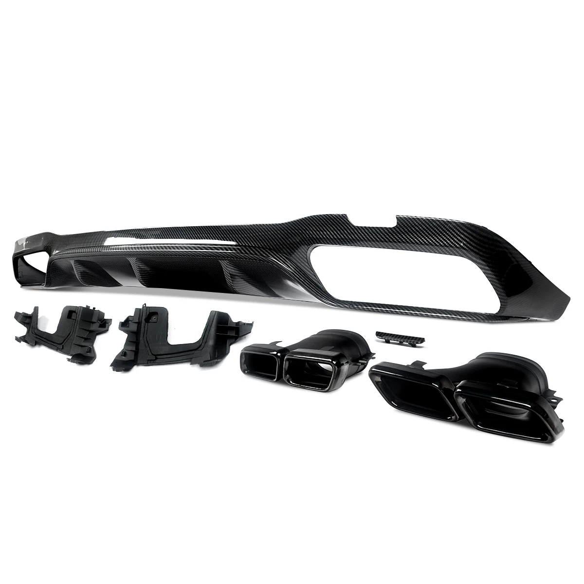 For Mercedes-Benz W213 AMG E63 Style Carbon Rear Bumper Diffuser with Exhaust Tips Glossly Black
