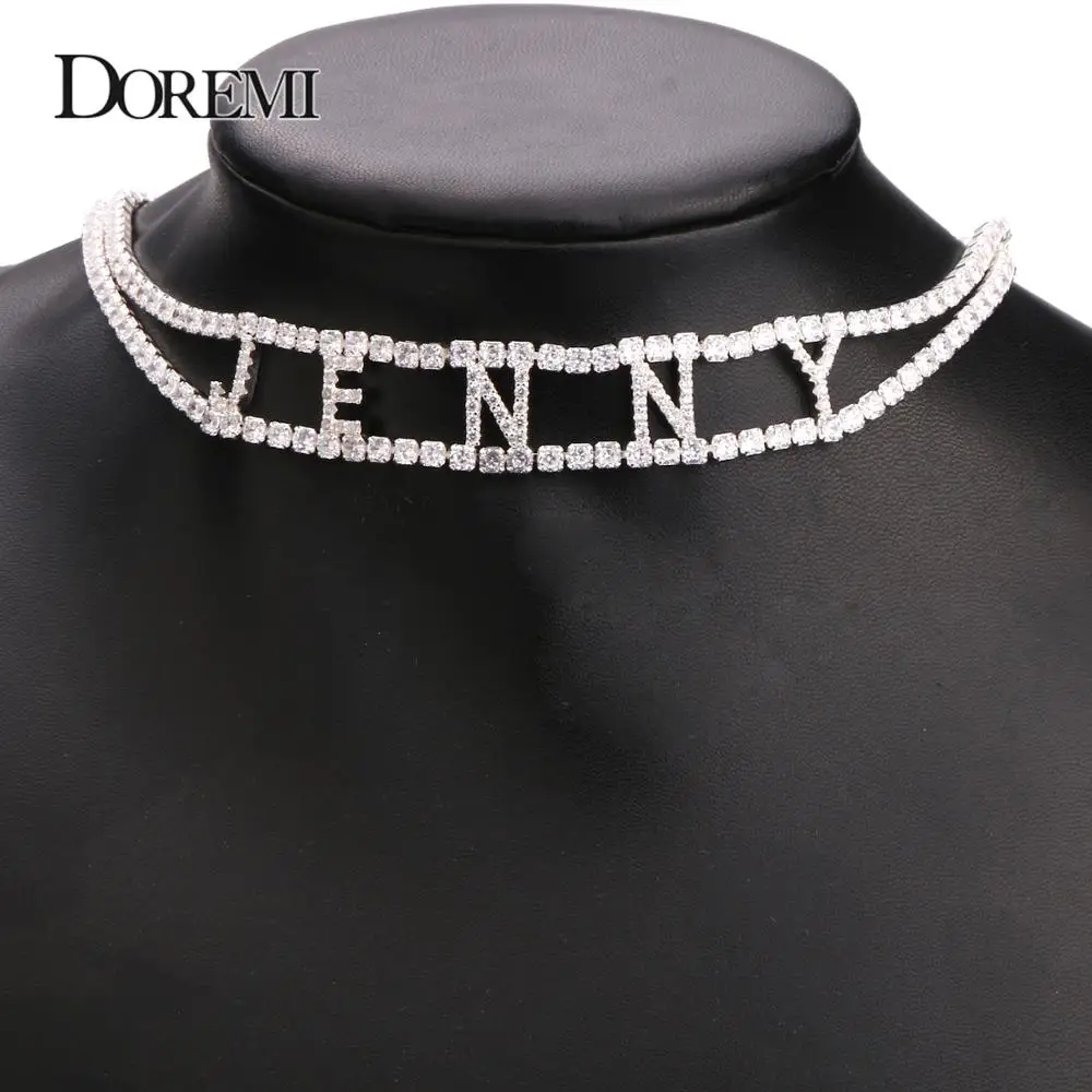 DOREMI 9mm 3A Zircon CUSTOM Name Necklace with 2 Rows 3mm Tennis chain Personalized Name Number Choker Women Iced Out Name Chain
