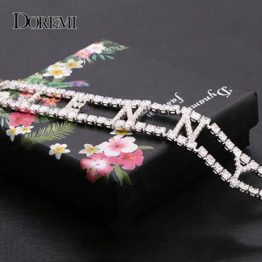 DOREMI 9mm 3A Zircon CUSTOM Name Necklace with 2 Rows 3mm Tennis chain Personalized Name Number Choker Women Iced Out Name Chain