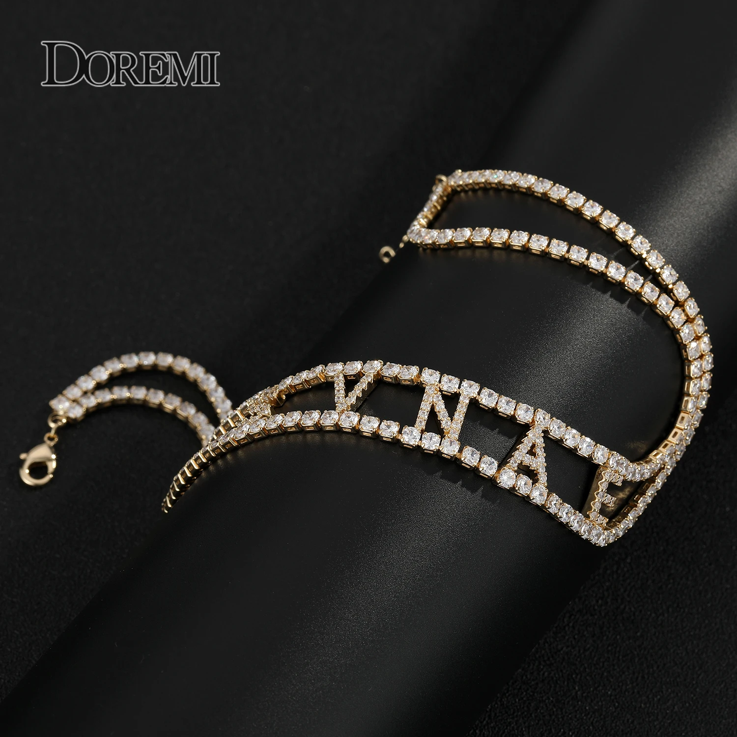 DOREMI 9mm 3A Zircon CUSTOM Name Necklace with 2 Rows 3mm Tennis chain Personalized Name Number Choker Women Iced Out Name Chain