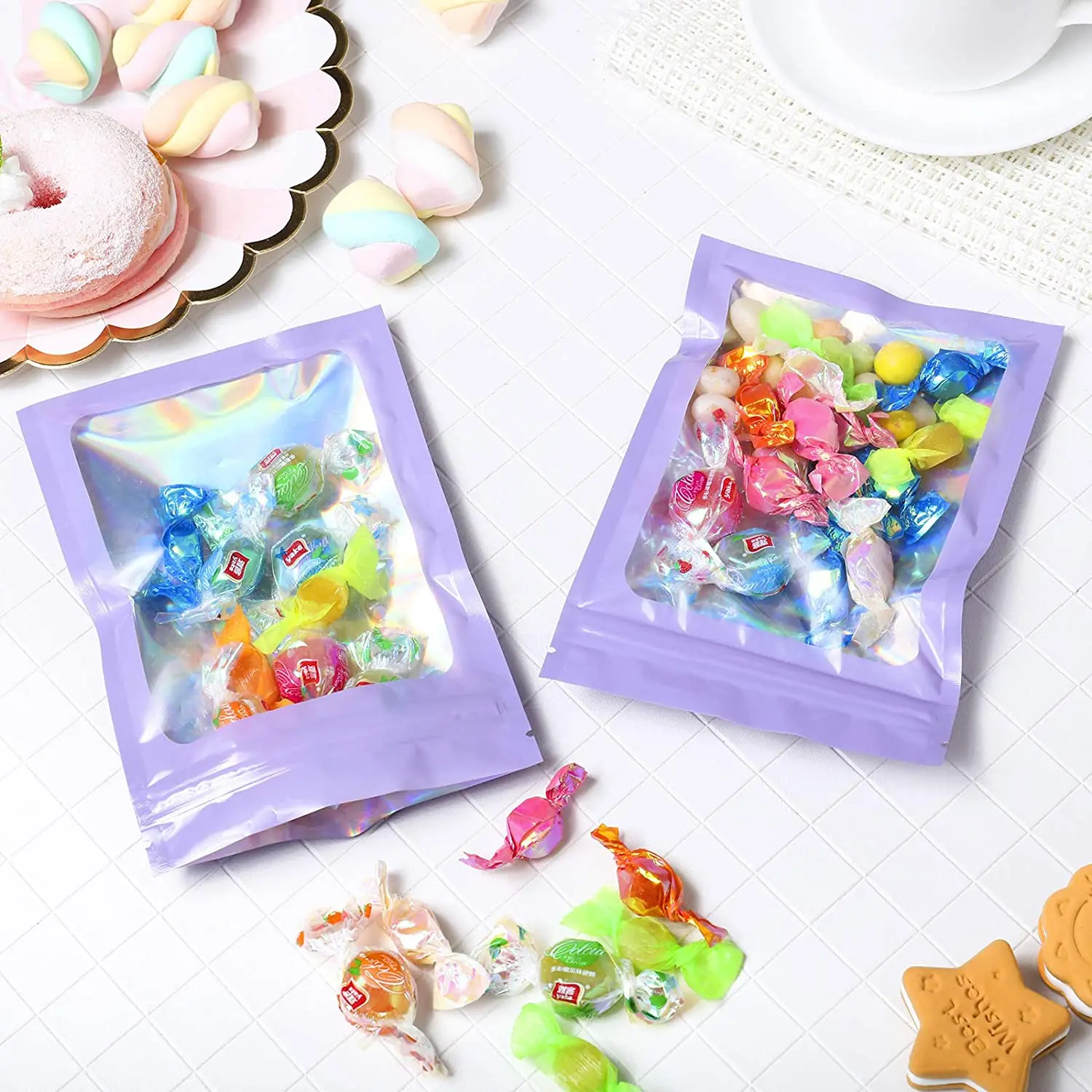 100 Pc Smell Proof Mylar Bags Resealable Odor Proof Bags Holographic Packaging Pouch Bag With Clear Window For Food