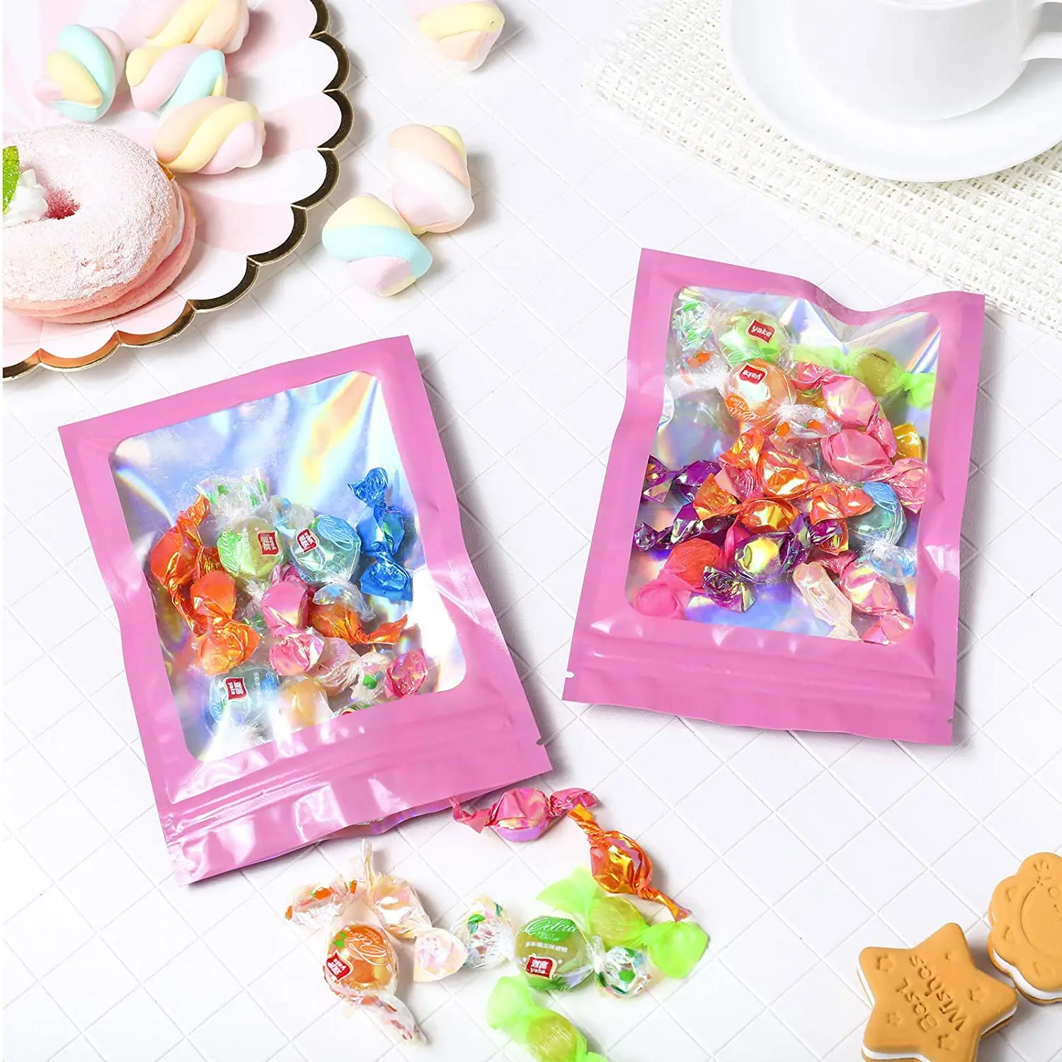 100 Pc Smell Proof Mylar Bags Resealable Odor Proof Bags Holographic Packaging Pouch Bag With Clear Window For Food