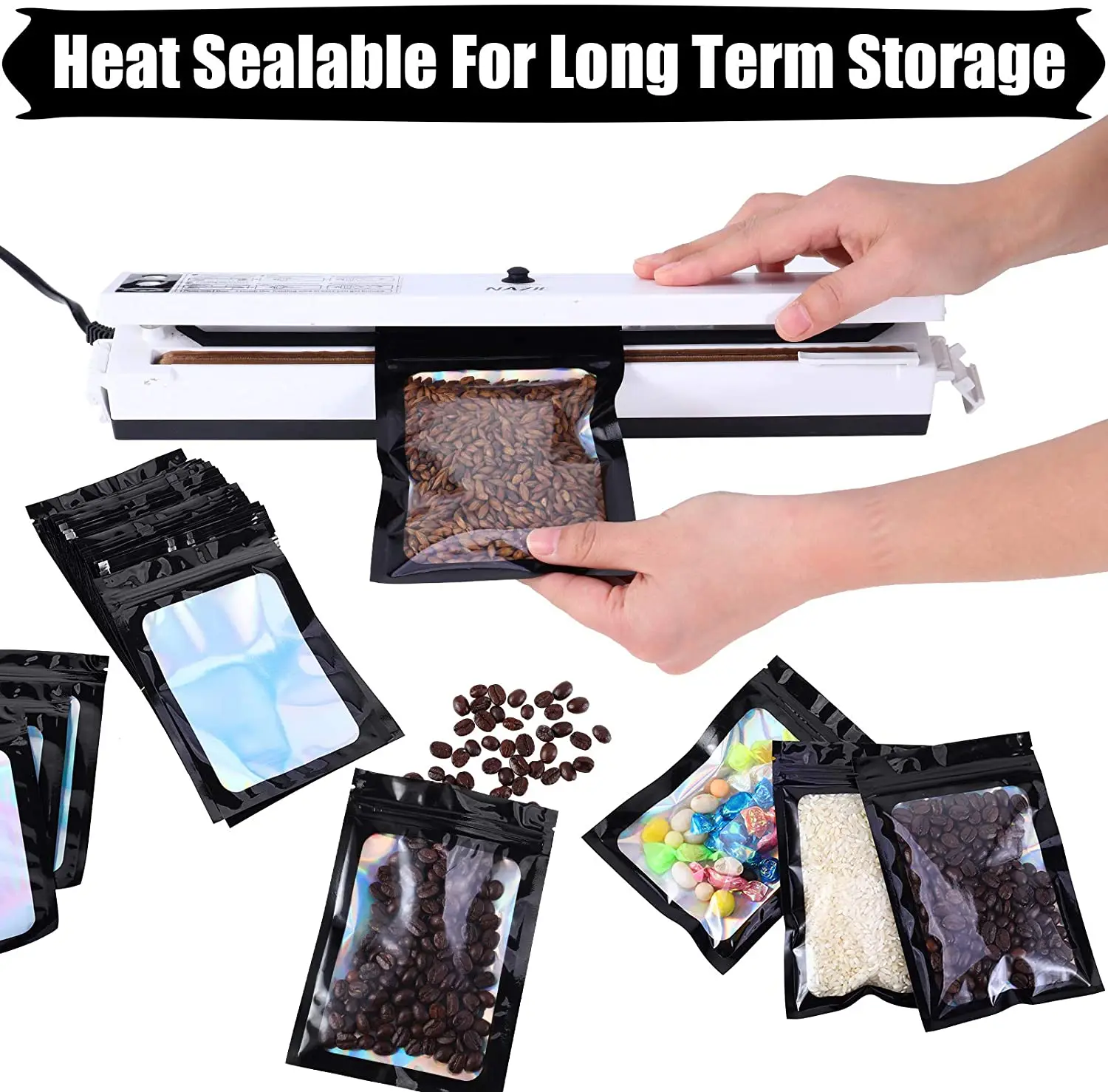 100 Pc Smell Proof Mylar Bags Resealable Odor Proof Bags Holographic Packaging Pouch Bag With Clear Window For Food