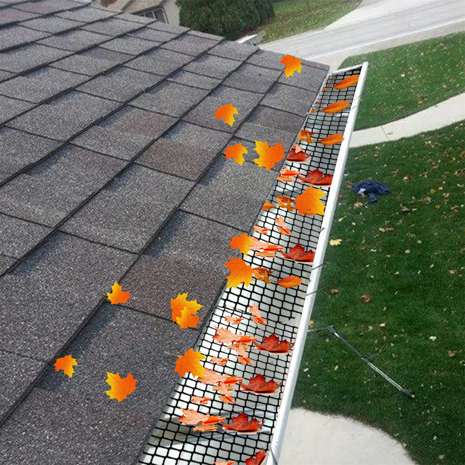 1 Roll Gutter Guard Mesh Garden Mesh Cover Flexible PP Balcony Drain Protector Adjustable Mesh Netting With Stakes for Home