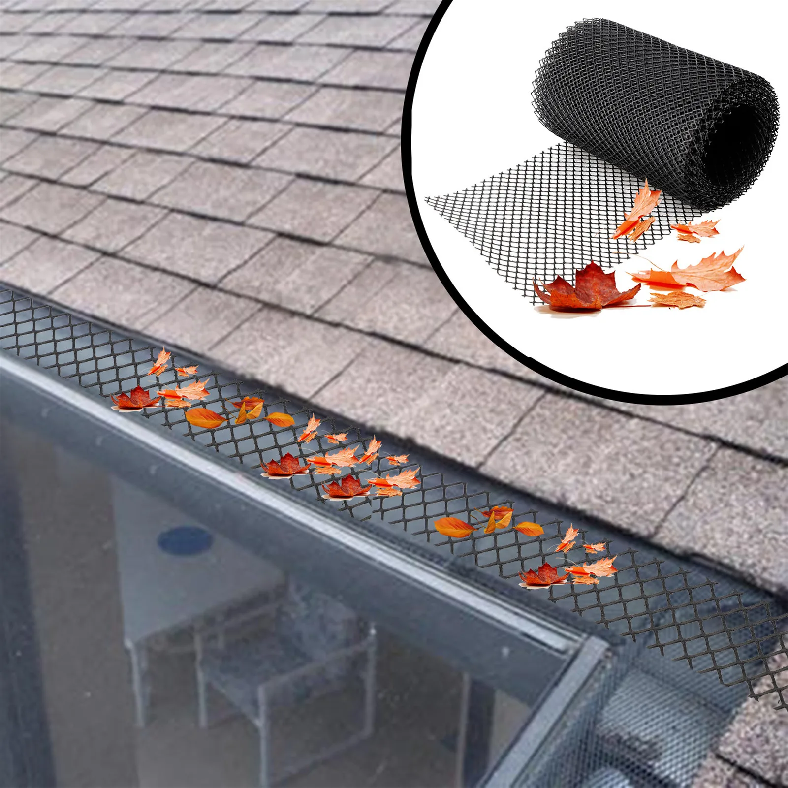 1 Roll Gutter Guard Mesh Garden Mesh Cover Flexible PP Balcony Drain Protector Adjustable Mesh Netting With Stakes for Home