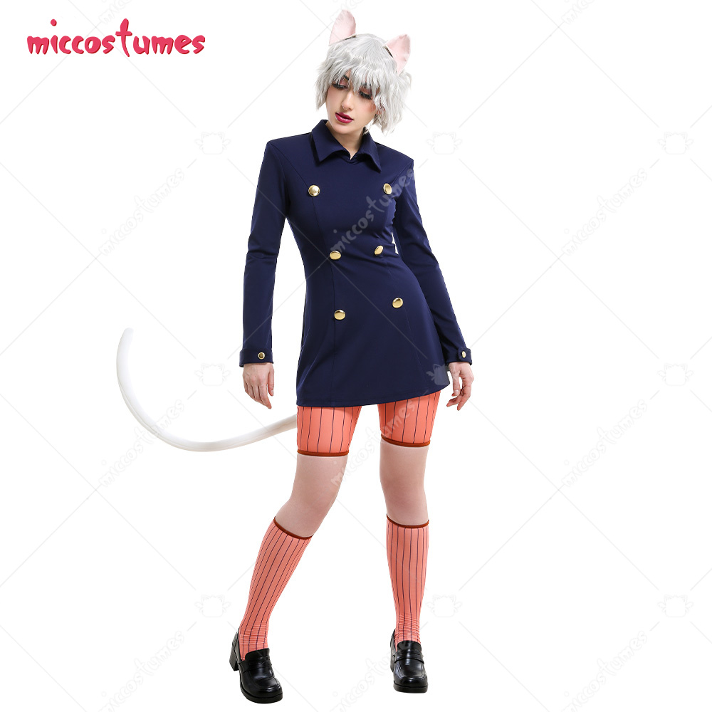 Miccostumes Women's Anime Cat Suit Cosplay Costume Dark Blue School College Style Uniform with Cat Ears and Tail