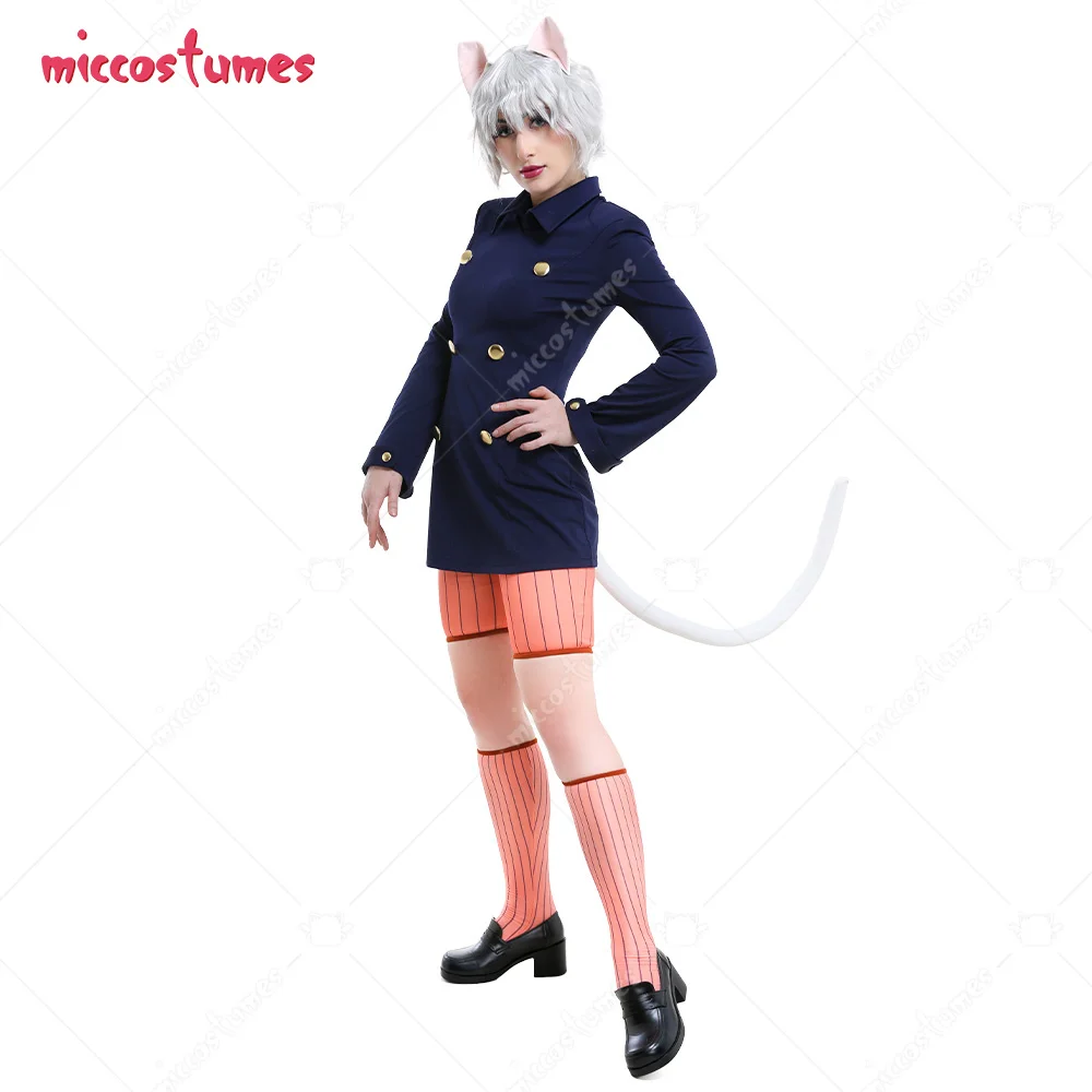 Miccostumes Women's Anime Cat Suit Cosplay Costume Dark Blue School College Style Uniform with Cat Ears and Tail