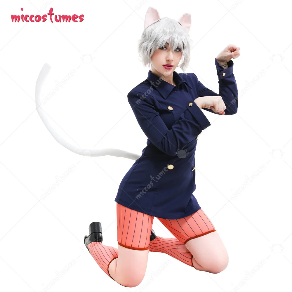Miccostumes Women's Anime Cat Suit Cosplay Costume Dark Blue School College Style Uniform with Cat Ears and Tail
