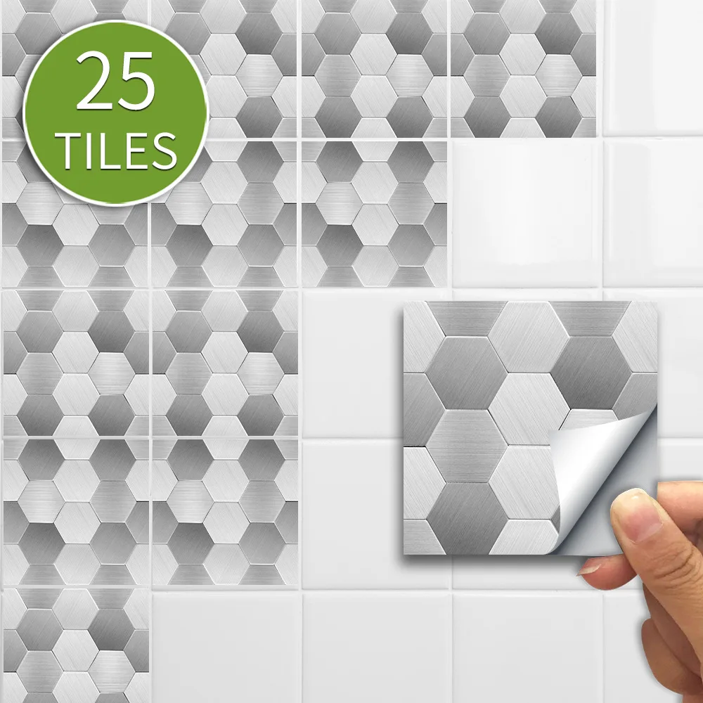 25PCS Floor Stickers White Gray Tile Anti-Slip Self-Adhesive Waterproof Wall Sticker for Bathroom Kitchen Hexagon Tile Decor