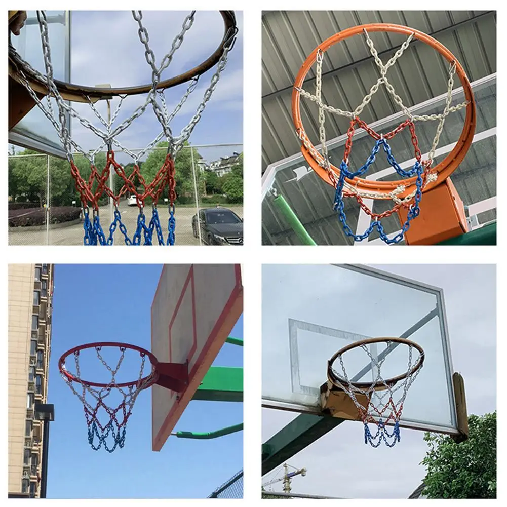 Stainless Steel Basketball Net Heavy Duty Metal Chain Replacement With 12 Hooks Rustproof Basketball Hoop Replacement Ordinary