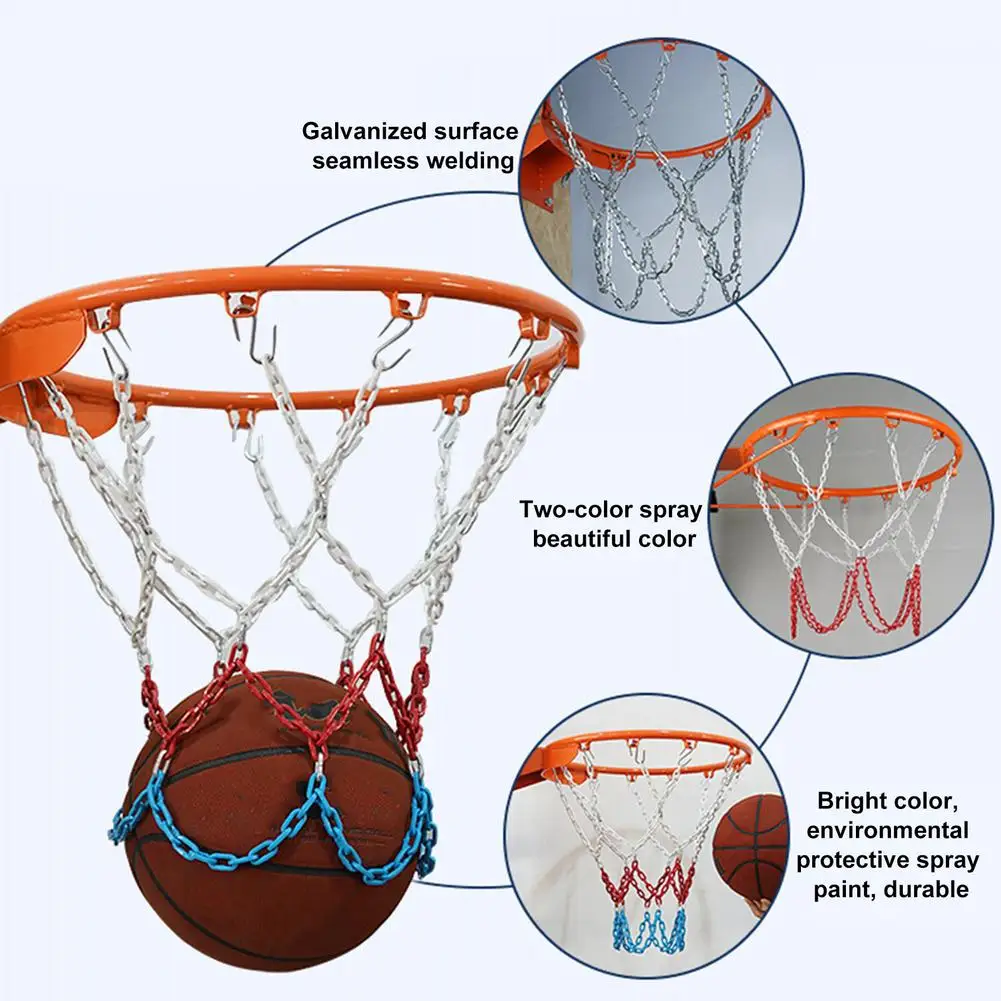 Stainless Steel Basketball Net Heavy Duty Metal Chain Replacement With 12 Hooks Rustproof Basketball Hoop Replacement Ordinary