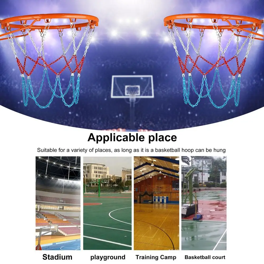Stainless Steel Basketball Net Heavy Duty Metal Chain Replacement With 12 Hooks Rustproof Basketball Hoop Replacement Ordinary