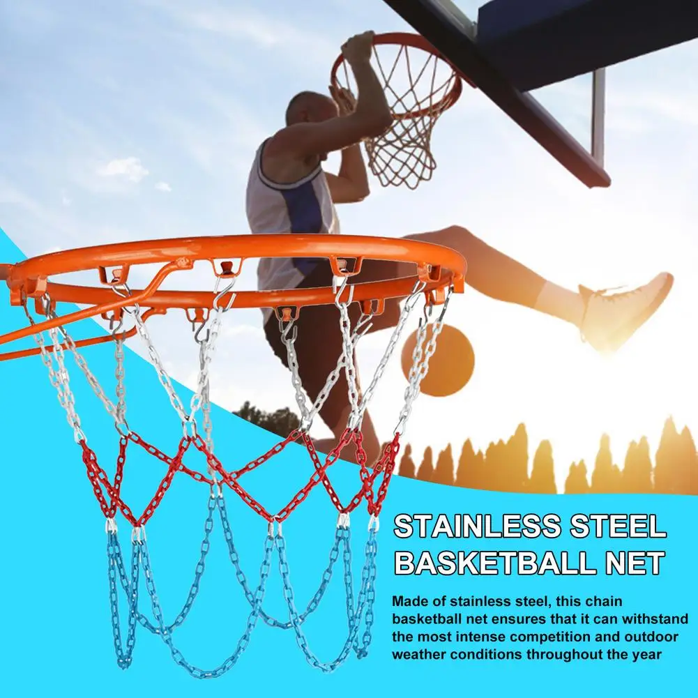 Stainless Steel Basketball Net Heavy Duty Metal Chain Replacement With 12 Hooks Rustproof Basketball Hoop Replacement Ordinary