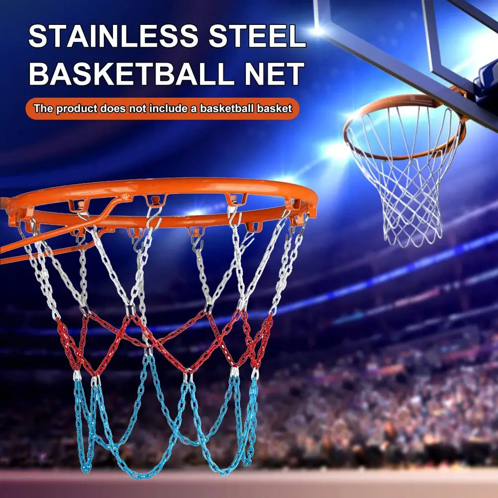 Stainless Steel Basketball Net Heavy Duty Metal Chain Replacement With 12 Hooks Rustproof Basketball Hoop Replacement Ordinary
