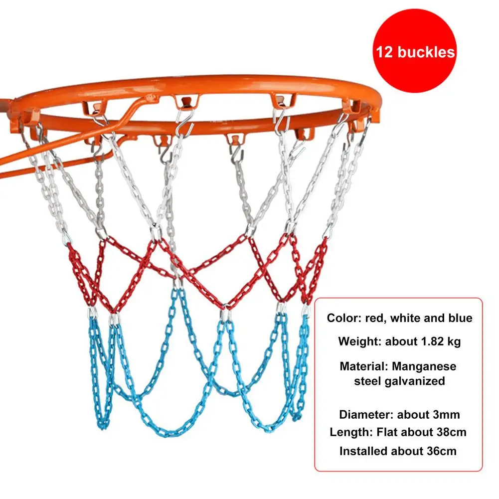 Stainless Steel Basketball Net Heavy Duty Metal Chain Replacement With 12 Hooks Rustproof Basketball Hoop Replacement Ordinary