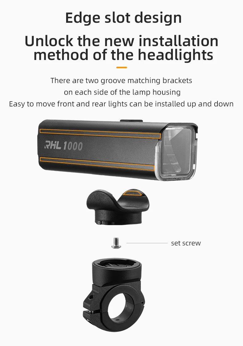 ROCKBROS Bike Front Light 1000LM 4500mAH Lamp Flashlight Type-C Bicycle Light Multi Install Headlights MTB Road Cycling Light