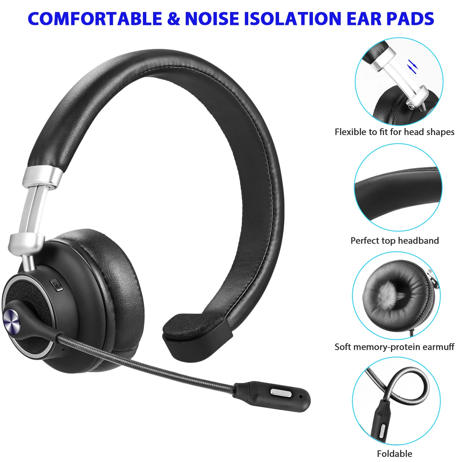 BH-M91 Noise Cancelling Bluetooth CSR Headset Wireless Headset with Microphone for Office Home Business Trucker Drivers