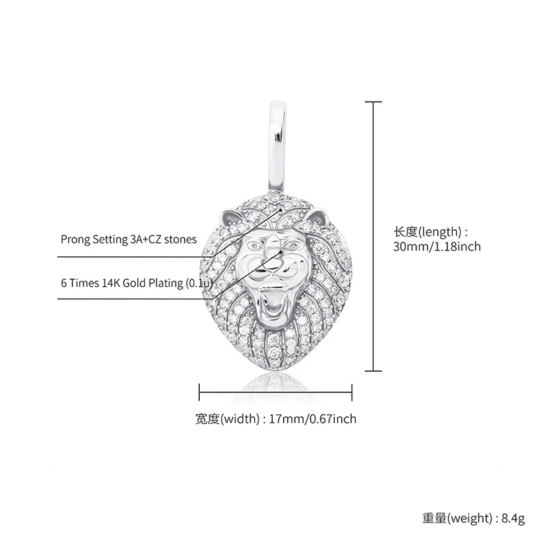 JINAO New 100% 925 Sterling Silver Lion Pendant High Quality CZ Women's Necklace Hip Hop Fashion Delicate Jewelry For Gift