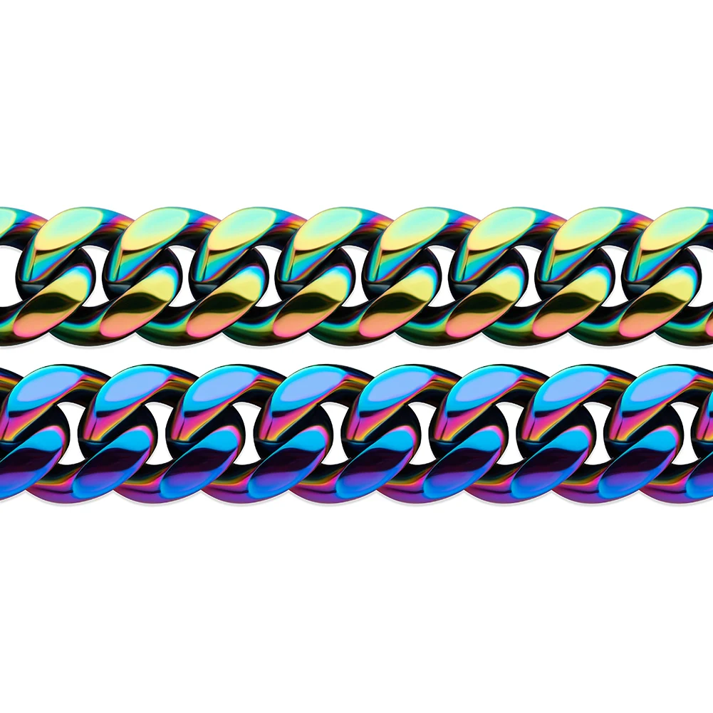 GUCY Fashion 10mm and 14mm Rainbow Color Mens Hip Hop Stainless Steel Cuban Chain Jewelry Hip Hop Bracelet For Gift