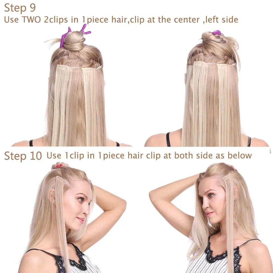 S-noilite Synthetic Clip In Hair Extensions Long Straight Clip In 8pcs/set Hairpieces 26inch Pure Color Pale Blonde Clip In Hair