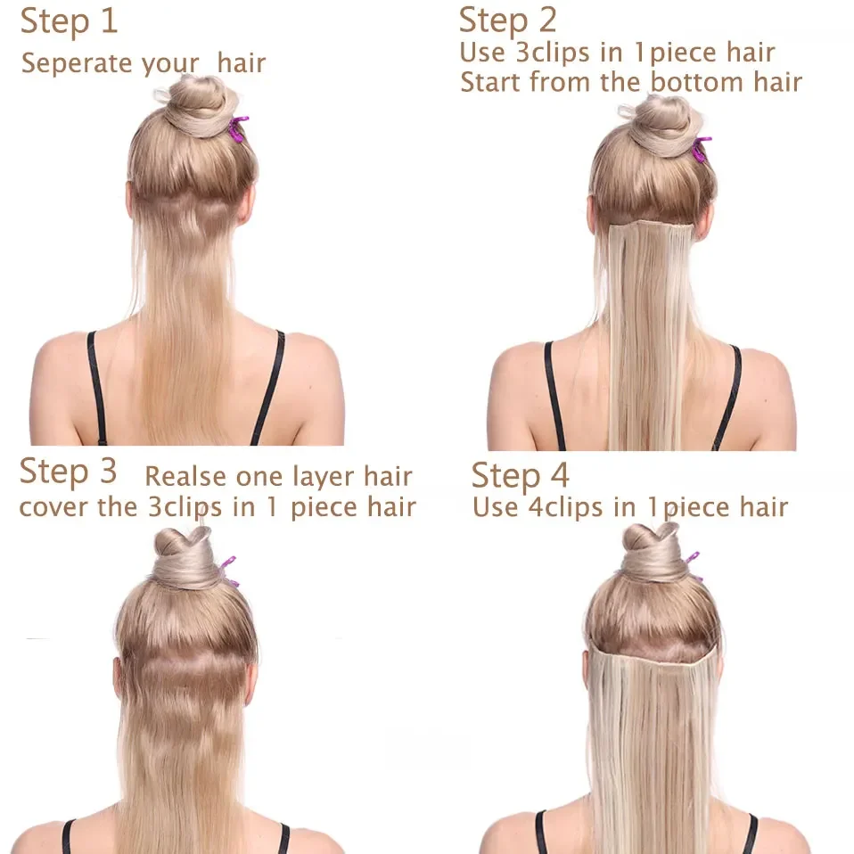 S-noilite Synthetic Clip In Hair Extensions Long Straight Clip In 8pcs/set Hairpieces 26inch Pure Color Pale Blonde Clip In Hair