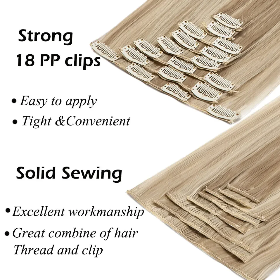 S-noilite Synthetic Clip In Hair Extensions Long Straight Clip In 8pcs/set Hairpieces 26inch Pure Color Pale Blonde Clip In Hair