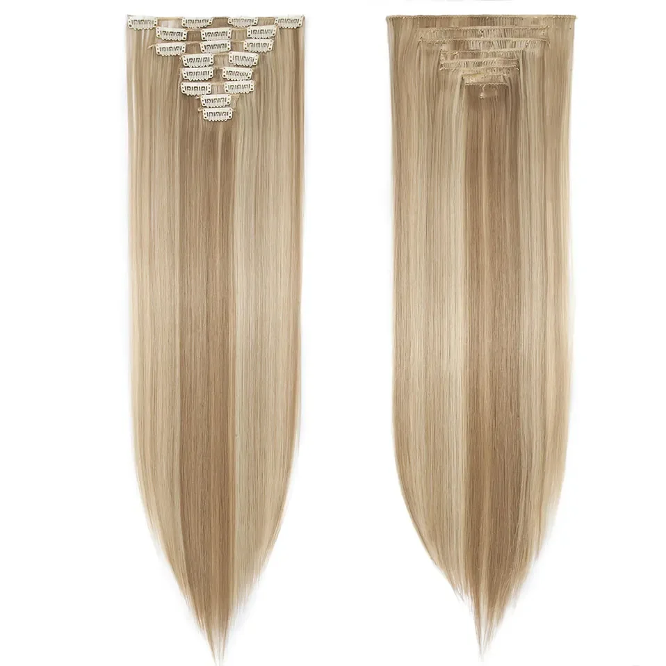 S-noilite Synthetic Clip In Hair Extensions Long Straight Clip In 8pcs/set Hairpieces 26inch Pure Color Pale Blonde Clip In Hair