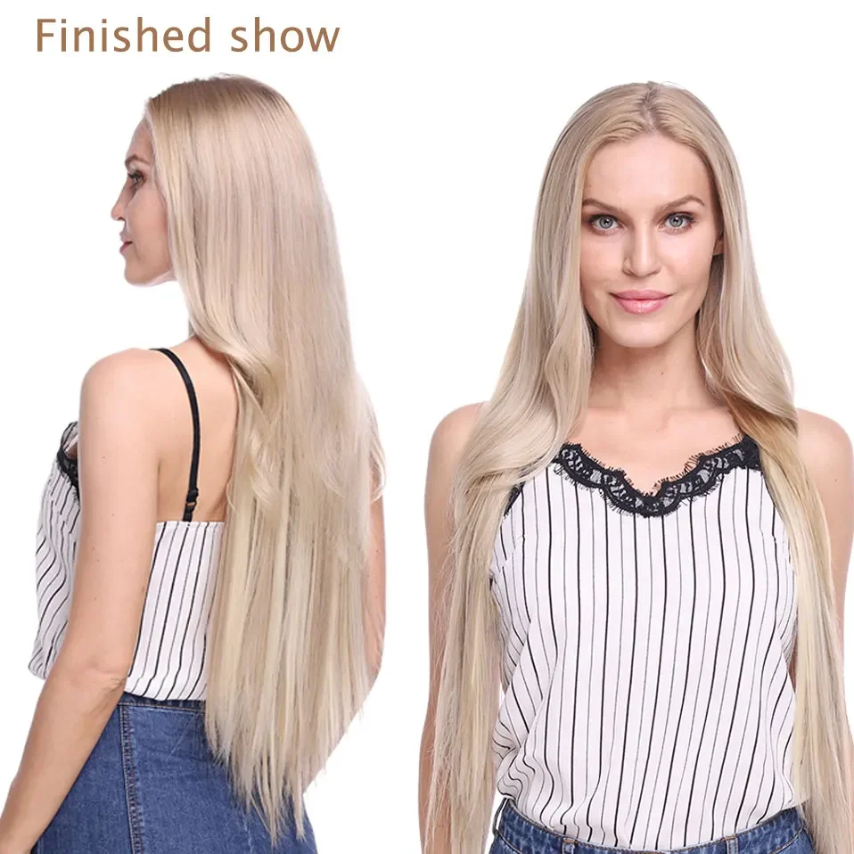 S-noilite Synthetic Clip In Hair Extensions Long Straight Clip In 8pcs/set Hairpieces 26inch Pure Color Pale Blonde Clip In Hair