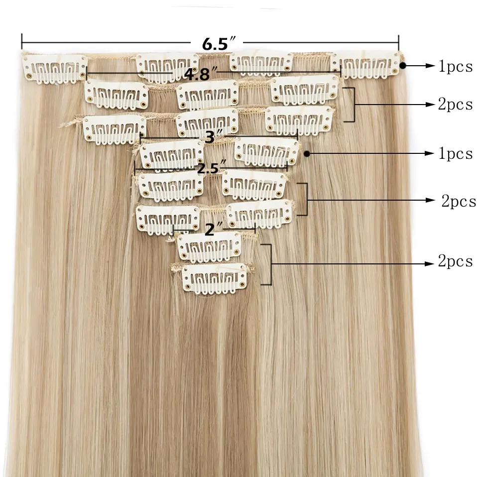 S-noilite Synthetic Clip In Hair Extensions Long Straight Clip In 8pcs/set Hairpieces 26inch Pure Color Pale Blonde Clip In Hair