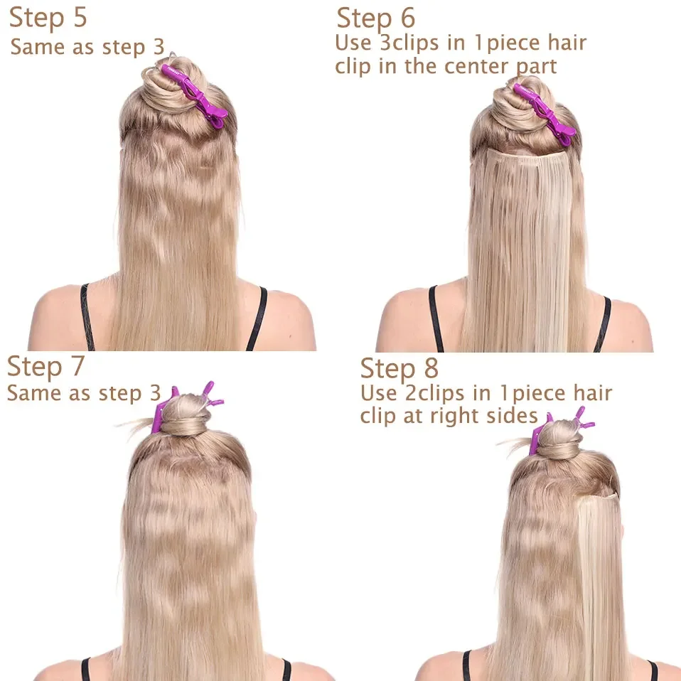 S-noilite Synthetic Clip In Hair Extensions Long Straight Clip In 8pcs/set Hairpieces 26inch Pure Color Pale Blonde Clip In Hair