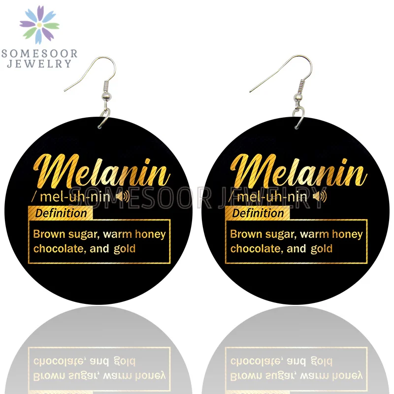SOMESOOR Blessed And Trust Sayings Printed Wooden Drop Earrings Melanin Definition Loops Dangle Jewelry For Black Women Gifts