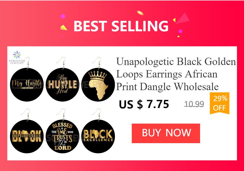SOMESOOR Blessed And Trust Sayings Printed Wooden Drop Earrings Melanin Definition Loops Dangle Jewelry For Black Women Gifts