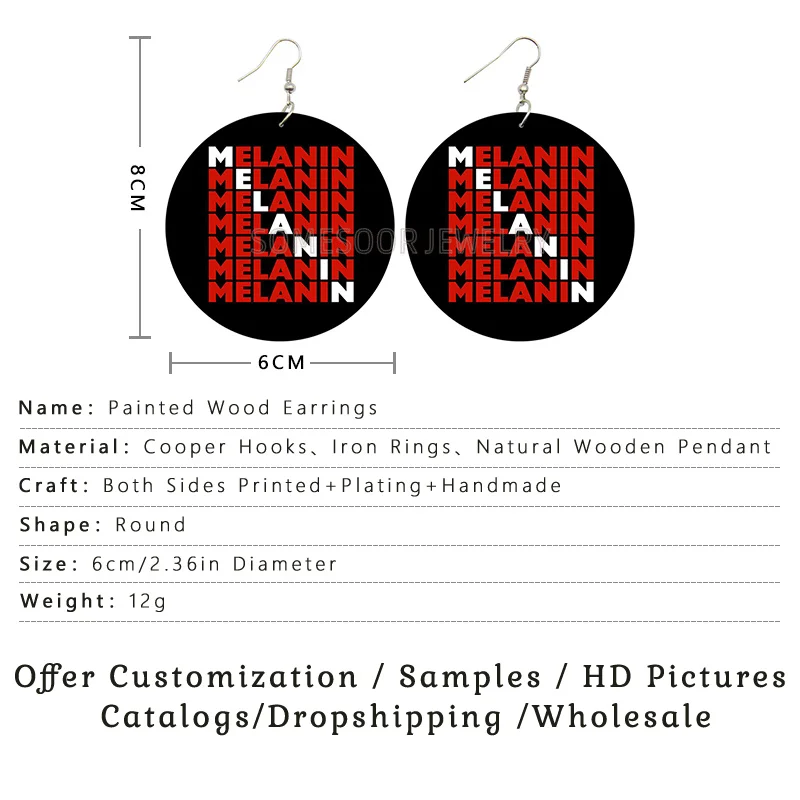 SOMESOOR Blessed And Trust Sayings Printed Wooden Drop Earrings Melanin Definition Loops Dangle Jewelry For Black Women Gifts