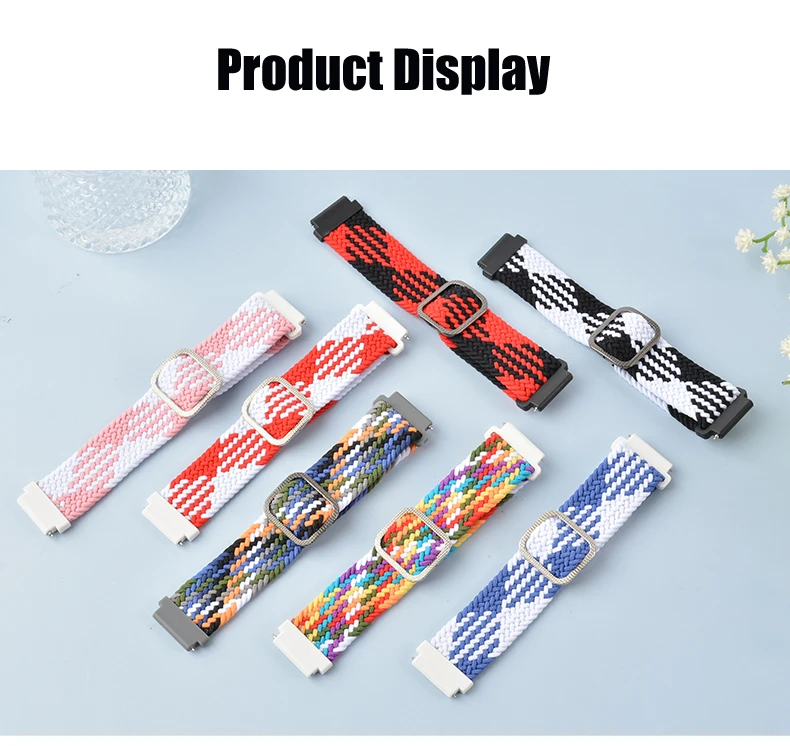 20/22 mm Band for Samsung Galaxy 46mm 42mm/Gear S3 frontier/active 2 Adjustable Braided Solo Loop Huawei watch GT/2/2e/Pro strap