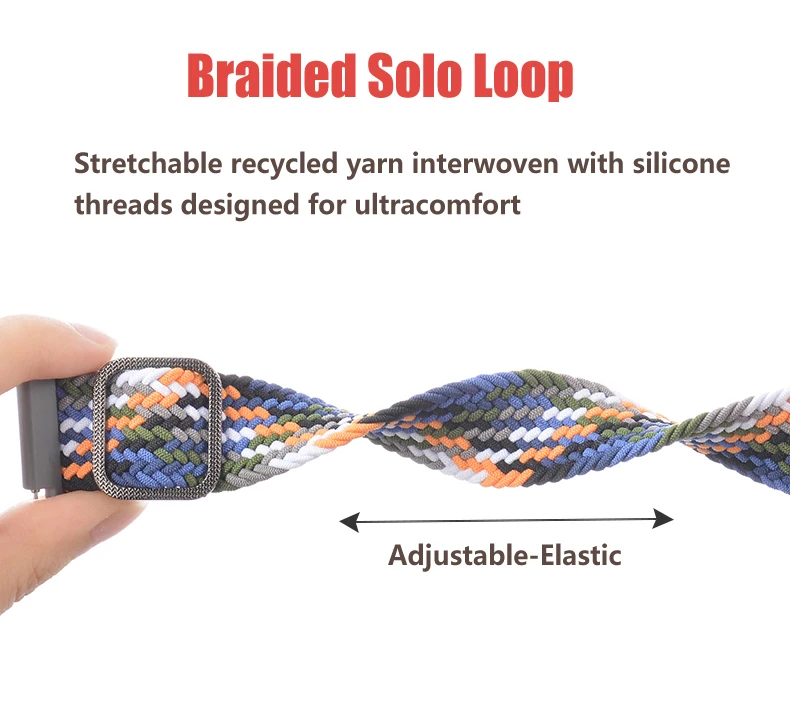 20/22 mm Band for Samsung Galaxy 46mm 42mm/Gear S3 frontier/active 2 Adjustable Braided Solo Loop Huawei watch GT/2/2e/Pro strap