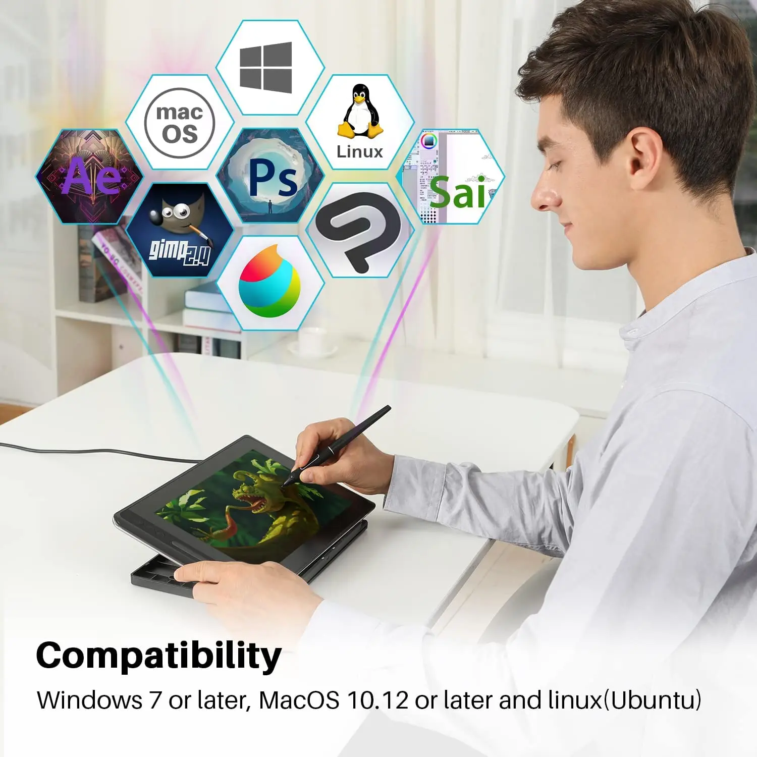 HUION Kamvas Pro 12 Graphics Tablet Screen 120% sRGB Tilt Support Stylus Battery-Free Drawing Pen Display Monitor 11.6 Inch