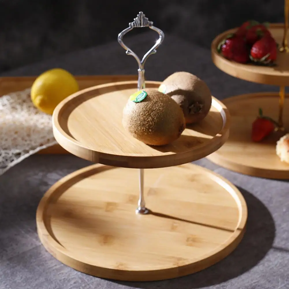 Two/Three Layers Fruit Tray Bamboo Plate Innovative Exquisite Snack Rack Storage Display Stand Creative Bread Cake Dessert Rack