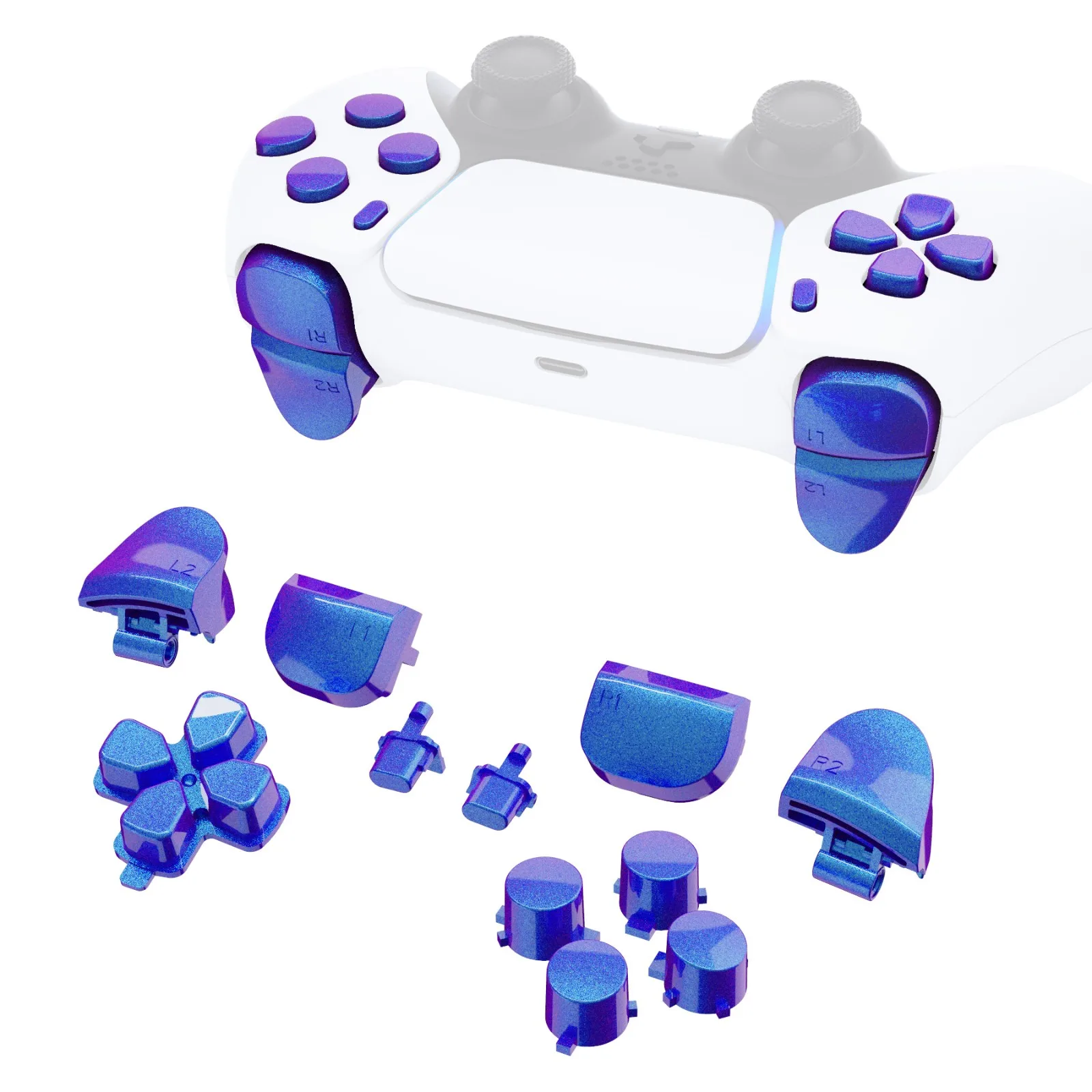 eXtremeRate D-pad R1 L1 R2 L2 Triggers Share Options Face Buttons, Full Set Buttons Compatible with ps5 Controller BDM-010 & 020