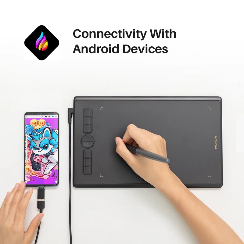HUION Graphics Tablets H420X H580X H610X Portable Pen Tablets Digital Drawing Design Animation Artist Board Android OS Supported