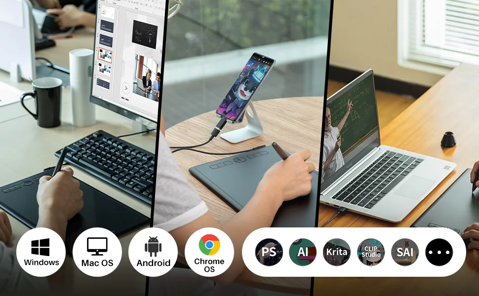HUION Graphics Tablets H420X H580X H610X Portable Pen Tablets Digital Drawing Design Animation Artist Board Android OS Supported