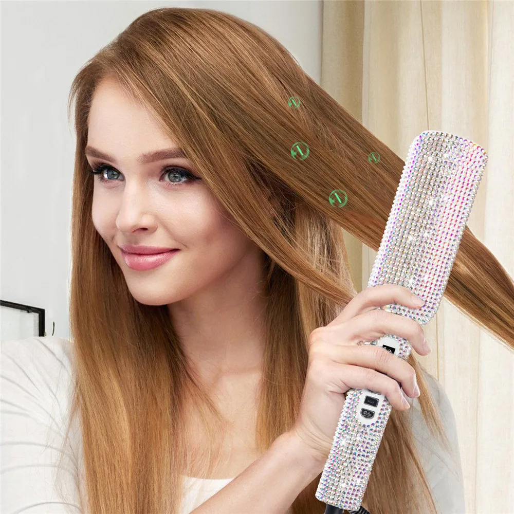 Rhinestone Flat Iron For a Perm Titanium Straightening Irons LCD Display Floating 2 Inches Wide Plate Hair Straightener Curler