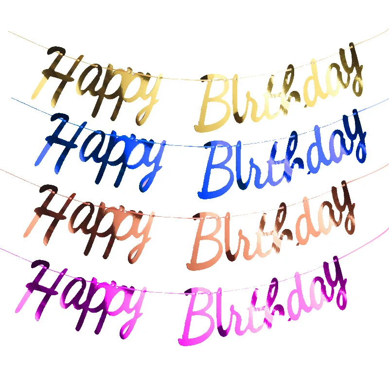 Gold Silver Rose Gold Happy Birthday Paper Garland Birthday Party Banner Hanging Bunting Flag Baby Shower Party Decoration Favor