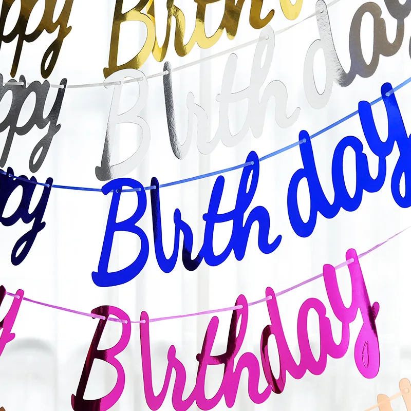 Gold Silver Rose Gold Happy Birthday Paper Garland Birthday Party Banner Hanging Bunting Flag Baby Shower Party Decoration Favor